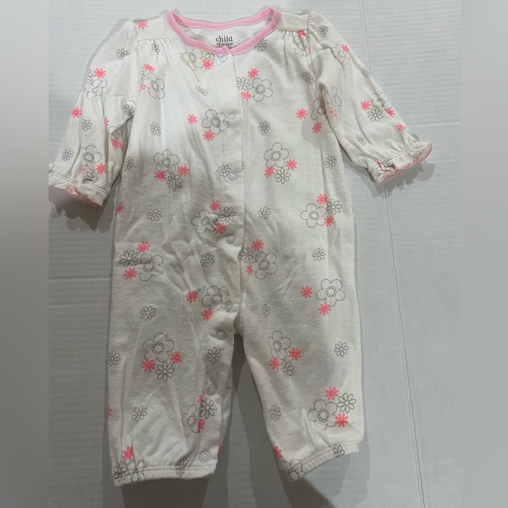 Child of mine baby girl footless romper white and pink size 3/6months